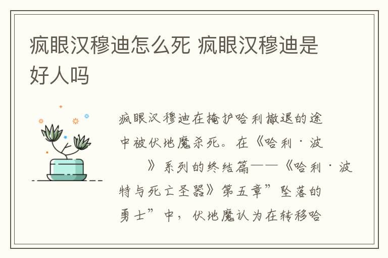 疯眼汉穆迪怎么死 疯眼汉穆迪是好人吗-九图集