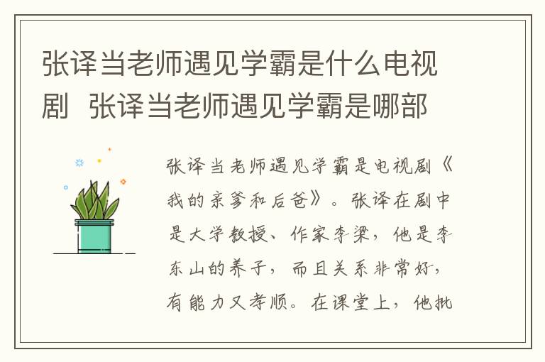 张译当老师遇见学霸是什么电视剧  张译当老师遇见学霸是哪部电视剧