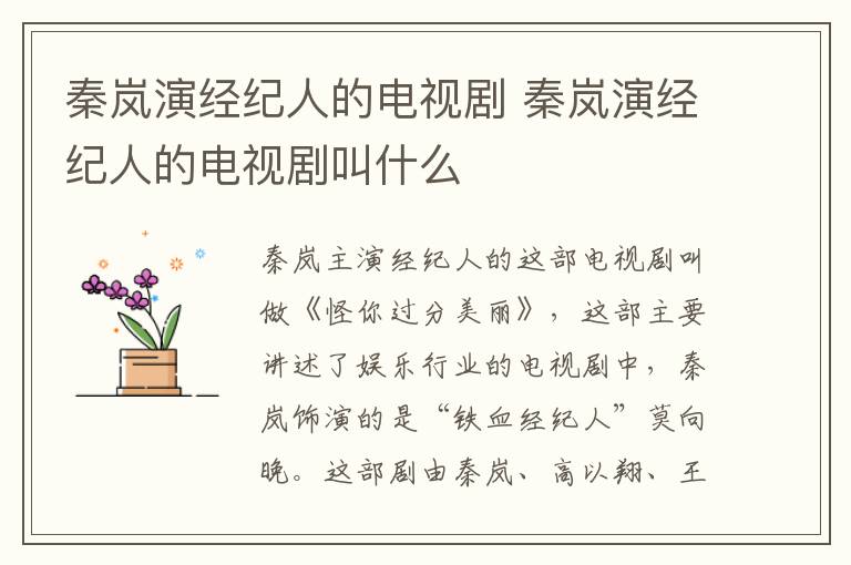 秦岚演经纪人的电视剧 秦岚演经纪人的电视剧叫什么