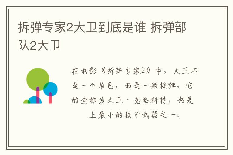 拆弹专家2大卫到底是谁 拆弹部队2大卫-九图集