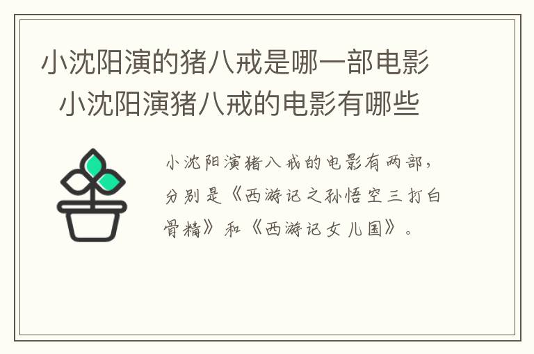 小沈阳演的猪八戒是哪一部电影 小沈阳演猪八戒的电影有哪些