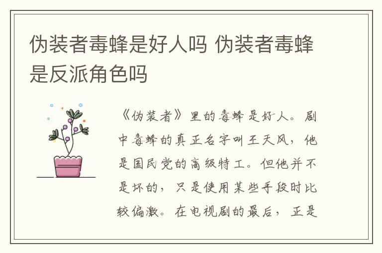 伪装者毒蜂是好人吗 伪装者毒蜂是反派角色吗