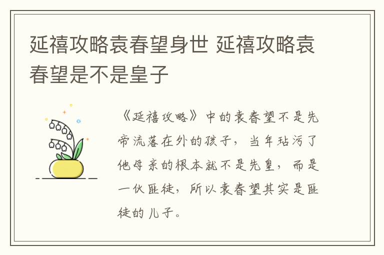 延禧攻略袁春望身世 延禧攻略袁春望是不是皇子-九图集