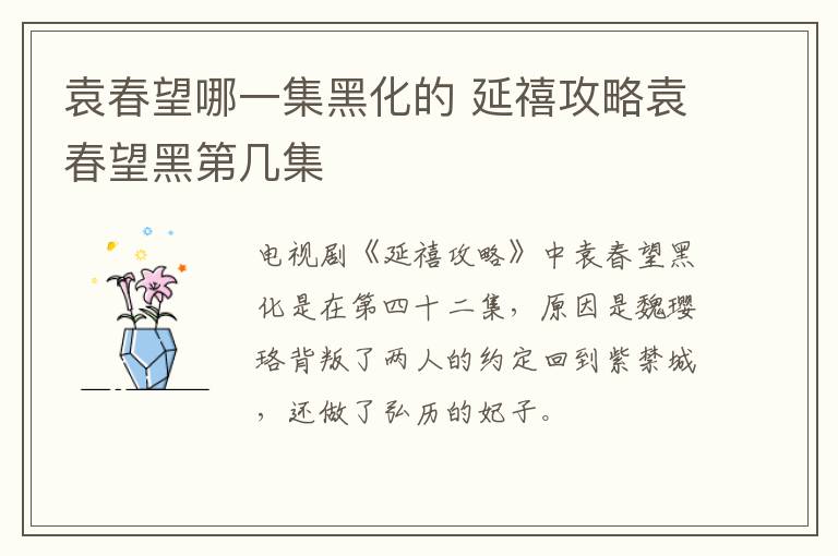 袁春望哪一集黑化的 延禧攻略袁春望黑第几集-九图集