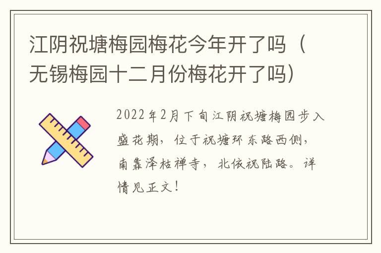 江阴祝塘梅园梅花今年开了吗(无锡梅园十二月份梅花开了吗)-九图集