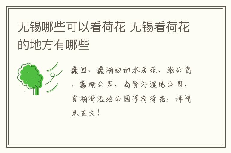 无锡哪些可以看荷花 无锡看荷花的地方有哪些-九图集