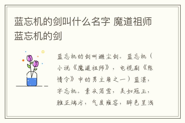 蓝忘机的剑叫什么名字 魔道祖师蓝忘机的剑-九图集