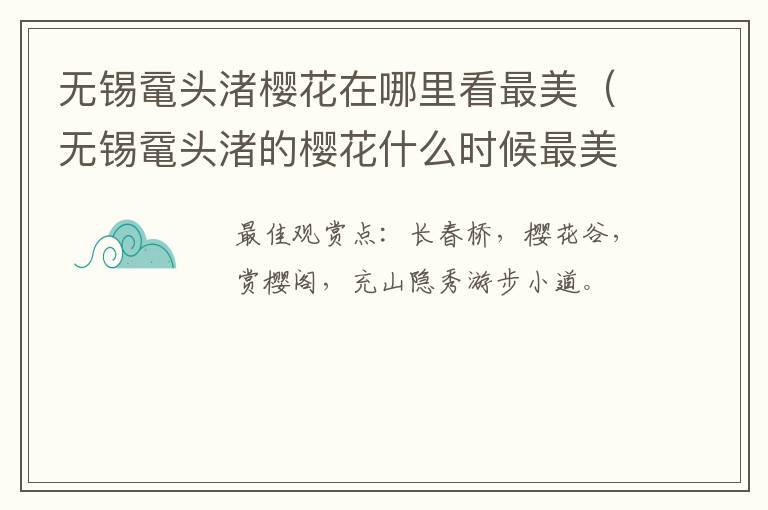 无锡鼋头渚樱花在哪里看最美(无锡鼋头渚的樱花什么时候最美)-九图集