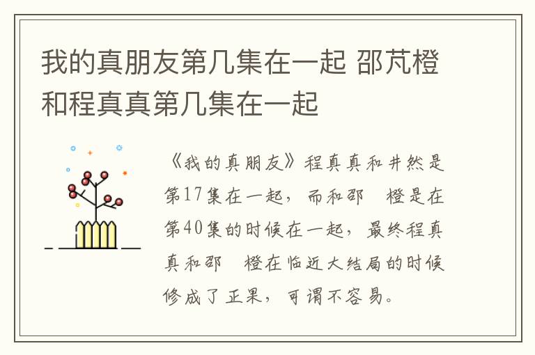 我的真朋友第几集在一起 邵芃橙和程真真第几集在一起