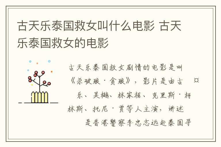 古天乐泰国救女叫什么电影 古天乐泰国救女的电影-九图集