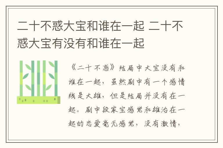 二十不惑大宝和谁在一起 二十不惑大宝有没有和谁在一起-九图集