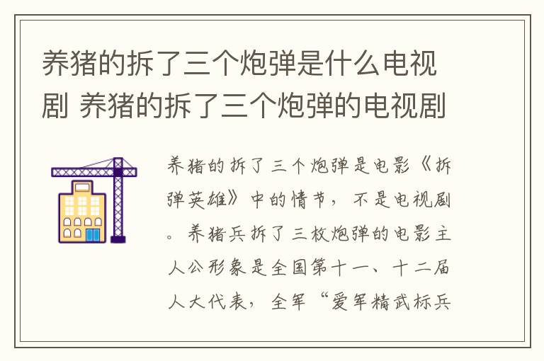 养猪的拆了三个炮弹是什么电视剧 养猪的拆了三个炮弹的电视剧-九图集