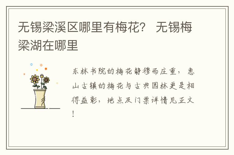 无锡梁溪区哪里有梅花？ 无锡梅梁湖在哪里-九图集