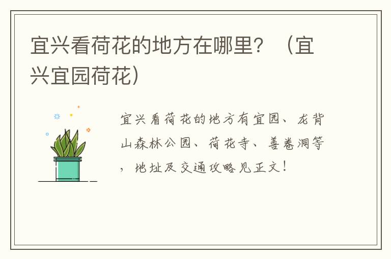 宜兴看荷花的地方在哪里？（宜兴宜园荷花）-九图集