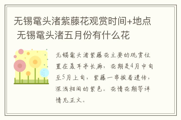 无锡鼋头渚紫藤花观赏时间+地点 无锡鼋头渚五月份有什么花-九图集