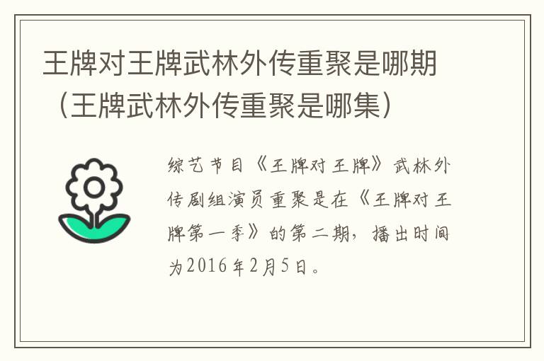 王牌对王牌武林外传重聚是哪期(王牌武林外传重聚是哪集)-九图集