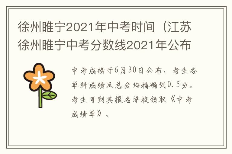 徐州睢宁2021年中考时间(江苏徐州睢宁中考分数线2021年公布)-九图集