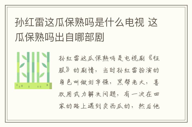 孙红雷这瓜保熟吗是什么电视 这瓜保熟吗出自哪部剧-九图集