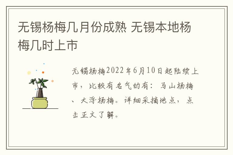 无锡杨梅几月份成熟 无锡本地杨梅几时上市
