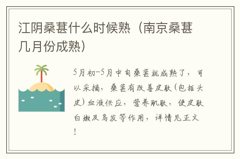 江阴桑葚什么时候熟（南京桑葚几月份成熟）