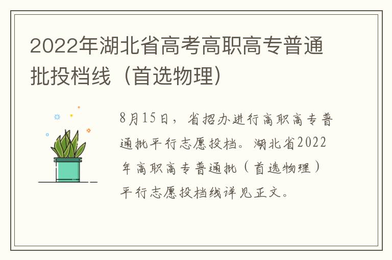 2022年湖北省高考高职高专普通批投档线（首选物理）-九图集