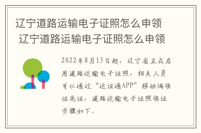 辽宁道路运输电子证照怎么申领 辽宁道路运输电子证照怎么申领不了