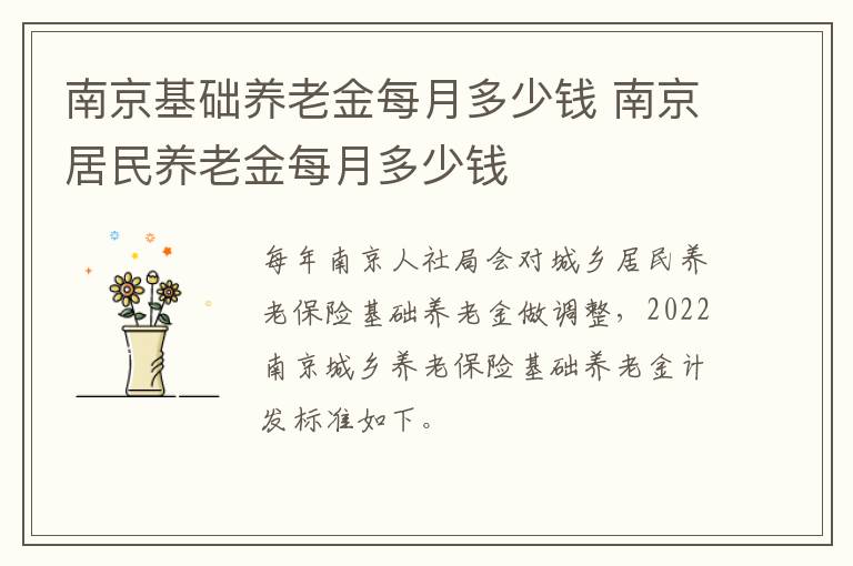 南京基础养老金每月多少钱 南京居民养老金每月多少钱-九图集