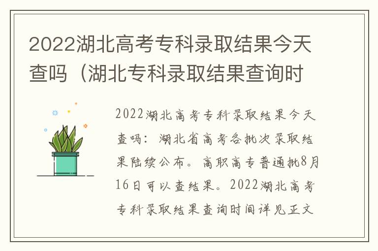 2022湖北高考专科录取结果今天查吗（湖北专科录取结果查询时间）