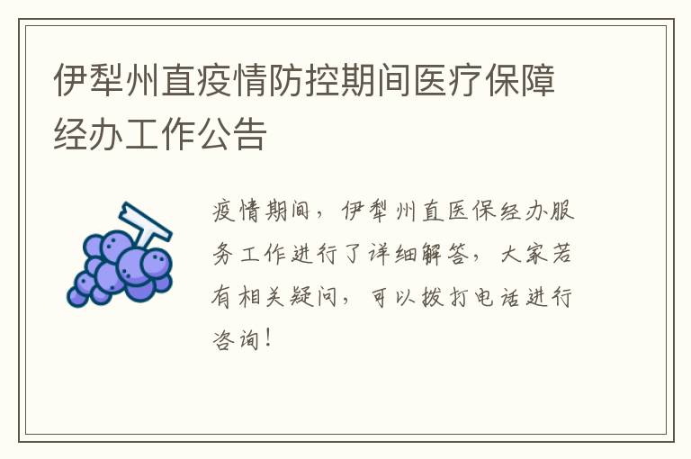 伊犁州直疫情防控期间医疗保障经办工作公告-九图集