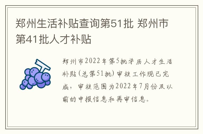 郑州生活补贴查询第51批 郑州市第41批人才补贴-九图集